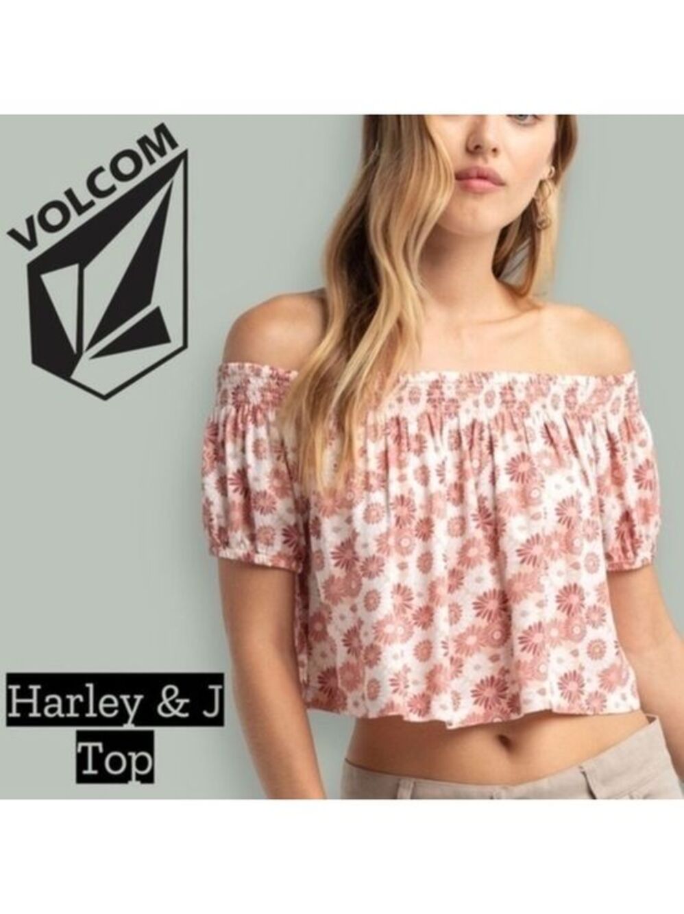 VOLCOM x HARLEY J Off The Shoulder Floral Print Crop Top NWT/XL